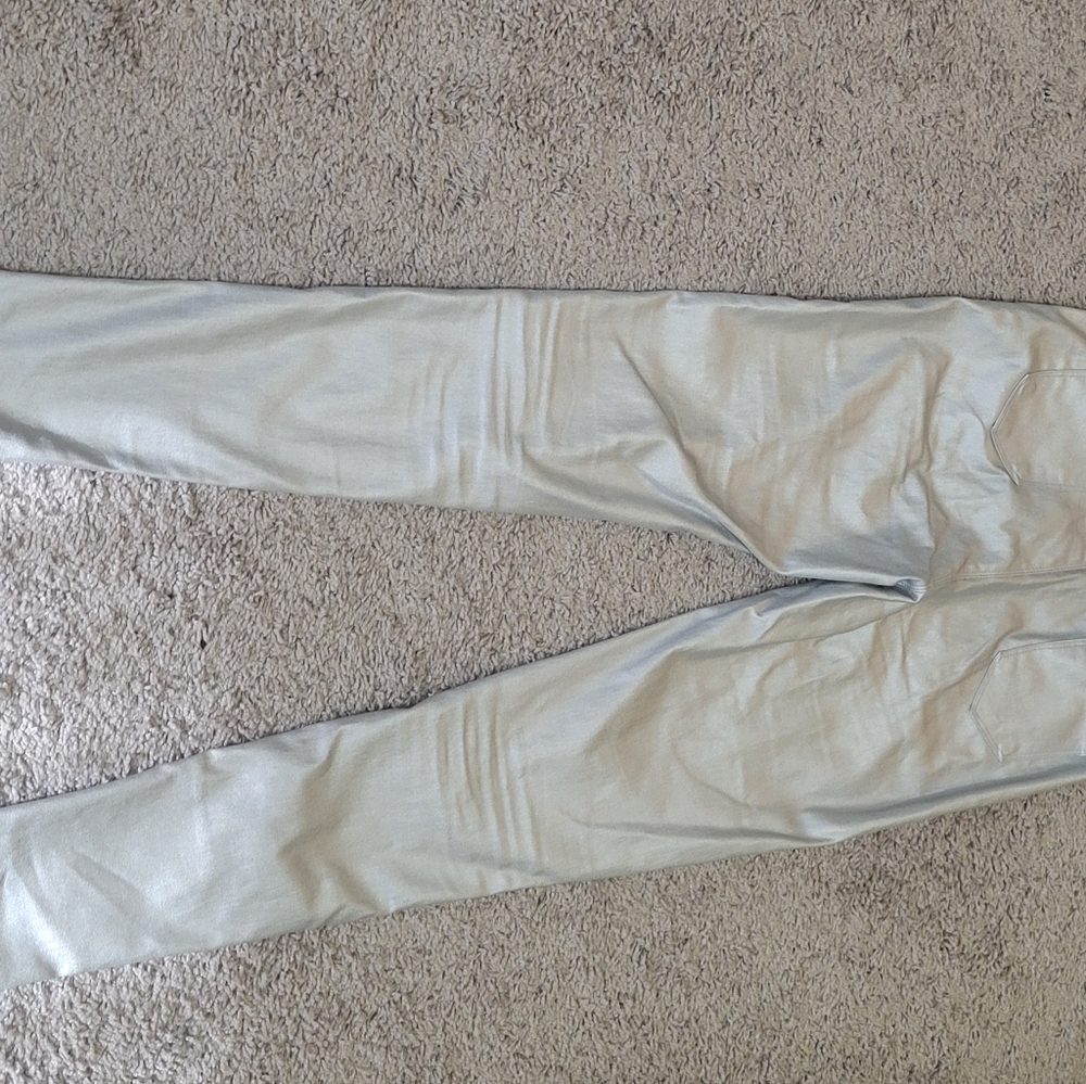 High Waist Silver Skinny Pants